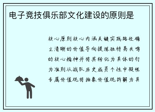 电子竞技俱乐部文化建设的原则是